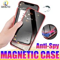 Cajas de teléfono magnético para iPhone 12 Pro MAX 11 XR XS 8 7 PLUS Cobertura completa Privacidad Anti-espía Tapa de vidrio templado Estuche Izeso