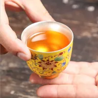 tazza di tè in argento 999 in argento puro ricchezza tazza maestro campione di ceramica di colore giallo coppa d'argento a casa fatti a mano puro