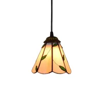Tiffany Stained Glass Lamps E27 Sovrum Heminredning Hängsmycke Lighting American Retro Hotel Leaf Art Glass Lampa DS004