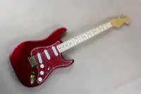 Candy Apple Red Strat ocaster ST Electric Guitar H S S Pickup White Pearl Point Fingerboard Inlaid Red Pearl Pickguard Double Lock Tremolo B