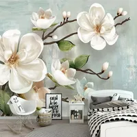 Dropship encargo cualquier tamaño mural de papel pintado 3D en relieve de la pared de flores de la magnolia Pintura fondo de sala de estar moderna TV Inicio papel decorativo