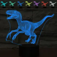 3D del dinosaurio del Velociraptor luz de la noche del tacto de escritorio de la tabla de la ilusión óptica Lámparas 7 cambio de color de las luces de la decoración del hogar del regalo de Navidad de cumpleaños
