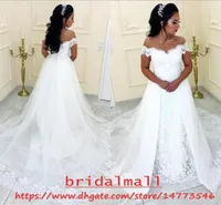 Plus Size 2020 Appliqued Lace African Wedding Dresses Mermaid With Overskirt Off Shoulder Country Boho Arabic Bridal Gowns Detachable Train