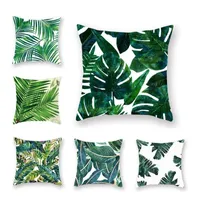 Tropische Pflanzen Kissenbezug Polyester Dekorative Kissen Grüne Blätter werfen Pillowcase Platz 45 * 45cm Startseite Sicher Dekor Kissenbezug