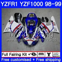 Nadwozi dla Yamaha Blue White YZF R 1 YZF1000 YZF-R1 1998 1999 Rama 235HM.40 YZF-1000 YZF R1 98 99 YZF 1000 YZFR1 98 99 Owalnia ciała