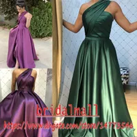 Plooien satijn groen lange prom jurken 2019 Één schouder formele avondjurken vloer lengte zoete 16 feestjurk bruidsmeisje vestidos de fiesta