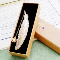 Gold and Silver Student Gift Crafts Teachers Metal Bookmarks Feathers Graduation Wedding Party Favor Pearl with Chain