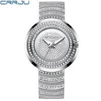 Kvinnors Fashion Casual Analog Quartz Klockor Crrju Kvinnor Diamant Rhinestone Crystal Armband Armbandsur Feminino Presentklocka