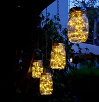 Opknoping Solar Mason Jar Lid Lights, 6 Pack 15 LED String Fairy Lights Solar Laterns Tafelverlichting, 6 hangers en potten inbegrepen