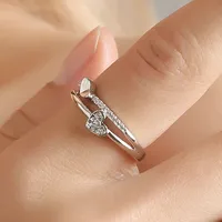 Mode Crystal Heart Ring Öppna Justerbar Dubbel Kärlek Hjärtfinger Ringar Bröllop Bröllop Smycken För Kvinnor