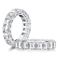 925 Anillo de eternidad de plata de ley de corte de la esmeralda completa banda anillo de boda Mujeres Sona simulado de compromiso de diamantes