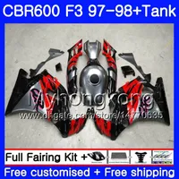 Kropp + Tank för Honda CBR 600 FS F3 CBR600RR CBR 600F3 97 98 290HM.0 CBR600 F3 97 98 CBR600FS CBR600F3 1997 1998 Fairings Silvery Red Black