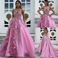 Pink Sweetheart Prom Celebrity Red Carpet Dresses 2020 Fairy With Appliques and Beads Evening Wear Dress