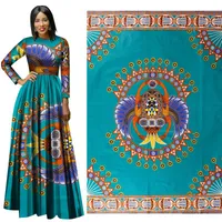 Nieuwste Hoge Kwaliteit Nieuwe Katoen Afrikaanse Nationale Kostuum Stoffen voor Jurk Groen Geometrische Printing Batik Gedrukt Doek Groothandel
