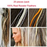 20 peças / saco venda quente 6-11 "grizzly penas de galo cabelo 100% reais extensões de cabelo pena aleatória cor natural