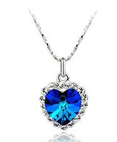 Classica Silver Plated Blue Heart Austriacki Kryształ Naszyjnik Dla Kobiet Dziewczyny Kryształ Miłość Serca Naszyjnik Miłośników Bridal Miłośników Ślubna Biżuteria