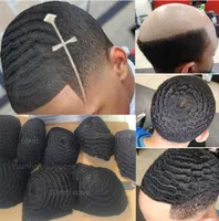 Afro-Amerikanen Mens Pruik 4mm / 6mm / 8mm / 10mm / 12mm Wave Full Lace Toupe Peruviaanse Remy Menselijk Haarvervanging voor Zwarte Mannen Snelle Express Levering