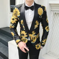 2019 новый модный цветочный пиджак Mens Mens Stage Wear Осенний пиджак Hombre Mens Flowers Blazers Casual Club Slim Fit