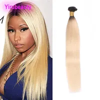 Indian Virgin Hair Extensions One Bundle 1B / 613 Ombre Human Hair Wefts Straight Hurtownie Yirubeuty 1B 613 Kolor