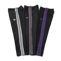 NEEDLES 3 Colors Fashion Sweatpants Butterfly Embroidered Side Stripe Men Women Long Pants Drawstring Pants High Street