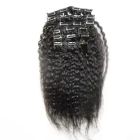 Grov Yaki Kinky Straight Clip In Hair Extensions 100% Brazilian Human Remy Hair 10 stycken och 100g / set naturlig färg