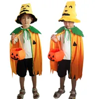 Halloween Kostüm Set Cute Pumpkin Halloween Cape Mit Hut Candy Bucket Kinder Party Show Requisiten Bekleidungszubehör