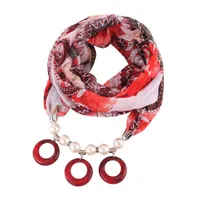 Women Jewelry Necklace Scarf Newest Designer resin pedant Wrap Scarves For Female Bufandas Round Print Clothing Accessories