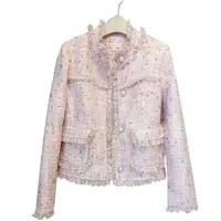 Banulin 2019 Brand Lady Winter Pearls Tassels wollen jas jas dames vintage casaco femme warme tweed jas elegant overjas