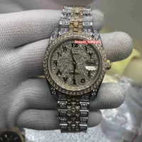 Los nuevos hombres del reloj Escala de los relojes de manera digital árabe de oro cara del diamante del reloj de diamante completo de la correa de reloj automático reloj mecánico