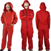 Moda Salvador Dali La Casa De Papel denaro Heist Red Jumpsuit Mask costume cosplay Halloween Festival tuta Solid