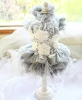 Dog Apparel luxury clothes celebrities senior gray 3D pearl head-ornaments feather royal dress cat wedding278w