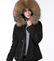 INS popolare vendita Brown pelliccia di procione trim Meifeng donne di marca cappotti invernali nero fodera in pelliccia nera mini snow parkas