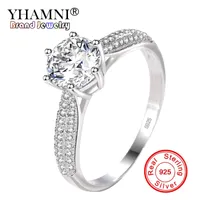 YHAMNI 100% 925 Sterling Zilveren Ring Clear Six Claw Cubic Zirconia Fashion Wedding Engagement Classic Jewelry for Women YJZ351
