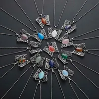 QimoShi mariposa colgante collar hombres y mujeres piedra natural de acero inoxidable artículos de moda 12 piezas de joyería