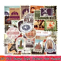 50 pcs rétro timbre mural autocollants de voyages bâtiment historique cachet de la cachet de la décoration de bricolage