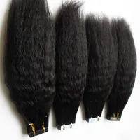 ruban droite Kinky dans les extensions de cheveux humains 80pcs 200g 10 à 26 pouces Yaki Yaki double face Narés Silatéraux Cheveux humains PU