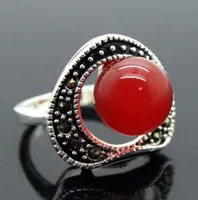 Muy 6mm rojo cuentas de piedra incrustaciones marcasita anillo de Plata de Ley Nuevo al por mayor piedra cuarzo cristal la