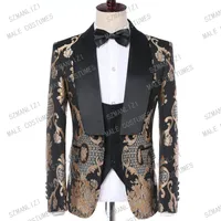 Terno Masculino Slim Fit 2019 Brand Tuxedo 3 Piece Suits Men Paisley Embroidery Weddy Dress Groom Suits Costume Homme Mariage