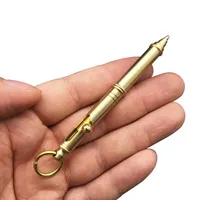 Handmade Brass Pull Bolt Type Key Chain Ball Pen with Ring Outdoor Portable Write EDC Outdoor Gadgets