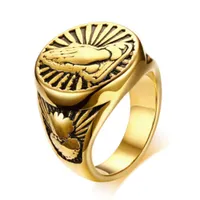 Religioner Mens Womens 18K guldpläterad Herre's Prayer Hand Rostfritt stålband Ring