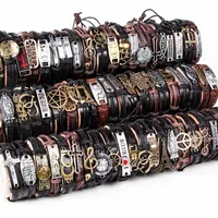 Por mayor hecho Estilos sortea cuero de metal brazaletes de puño regalos del partido de la joyería de las mujeres de los hombres (Multicolor)