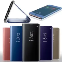 Mirror Wallet Officiële zaak voor iPhone XR XS max x 10 8 7 Galaxy S10 Lite S9 Opmerking 9 8 S8 Flip Leather Plating Smart Window Metallic verchroomd