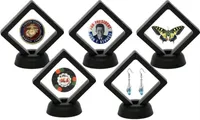 Myntmedaljer Stämpel Display Box Rensa 3D Smycken Flytande ramskugglåda med stativhållare Ringar Pendant Presentation Case Boxes