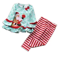 Barn långärmad julklänning randig byxor 2 stycke baby kostym julklapp till barn gratis frakt