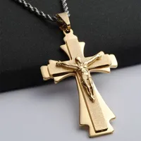 Acero inoxidable chapado en oro de Jesús en la cruz colgante cruz grande Length100mm / anchura de 50 mm / Espesor de 9 mm