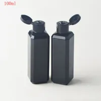 100pcs 100ml Empty black Amber square Pet Bottle With Flip Top Cap 100ML PET Shampoo Bottle 100ml black Plastic Container