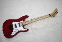 Fabriks anpassad röd elektrisk gitarr med scalloped nacke, moln Maple faner, 24 Frets, Maple Fretboard, Double Rock Bridge, kan anpassas