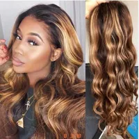 Celebrity Lace Front Wig Ombre Highlight Color 10a Brasiliansk jungfrulig mänsklig hår Full spets peruker för svart kvinna gratis expressleverans