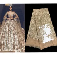 2019 حار الأزياء الأنيقة الفرنسية مطرزة الترتر الرباط شبكة الدانتيل النسيج أعلى جودة المواد الخياطة ل فستان الزفاف 5 ياردة