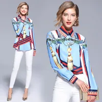 Luxury Runway Women&#039;s Button Front Up Print Collar Fall Spring Blouses Aristocrat Style Office Lady OL Sexy Slim Long Sleeve Shirts Tops